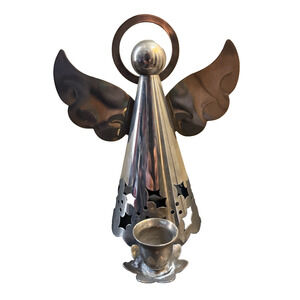 Vintage Silver Plated Angel Candle Holder Christmas Decor 6.625" tall